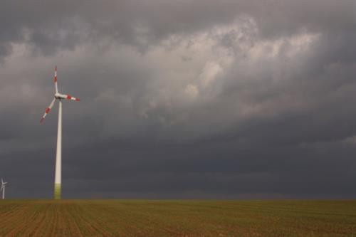 dark and cloudy farm field